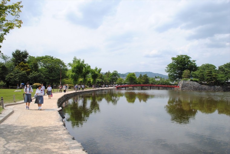 松本城の堀沿いの風景